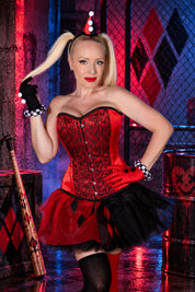 Corset en satin rouge Duchess Playgirl avec superposition de dentelle somptueuse