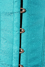 Corset Playgirl en jacquard à motifs floraux et baleines en acier, coloris turquoise