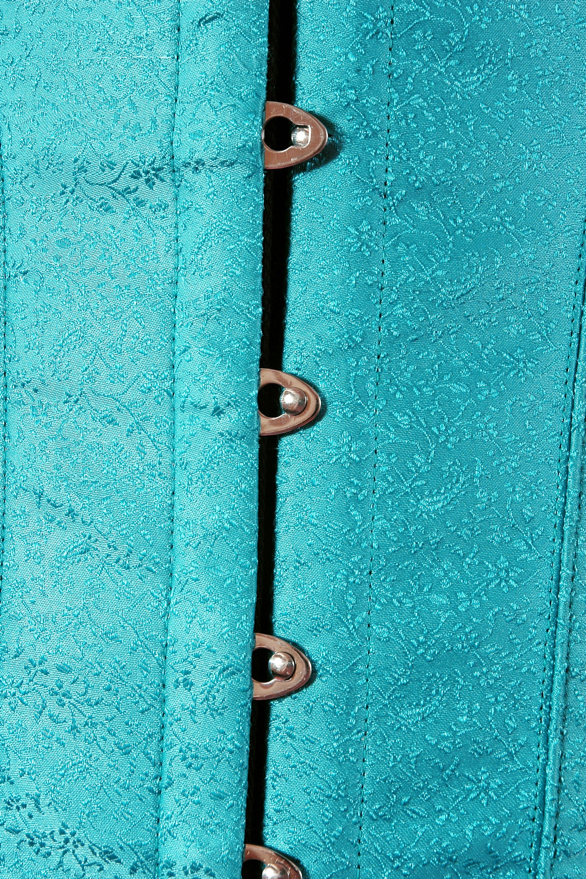 Corset Playgirl en jacquard à motifs floraux et baleines en acier, coloris turquoise