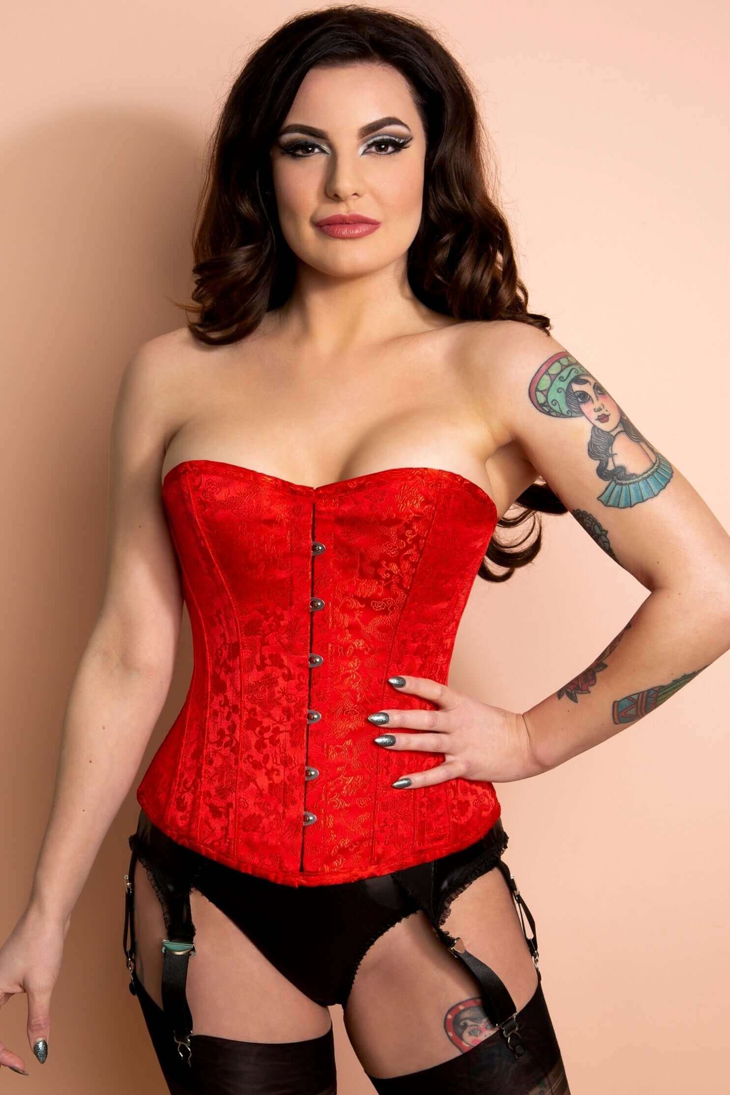 Playgirl Layla Red Steel Boned Floral Jacquard Corset