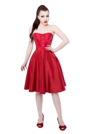 Red Tafetta Corset Dress With Long Corset