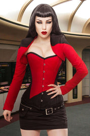 Black/Red Captain 1st Officer Steel Boned Corset & Shrug